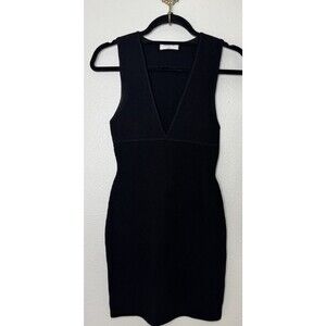 Babaton Black Sculpt Ribbed V neck Mini Dress Pre-Owned Size Small